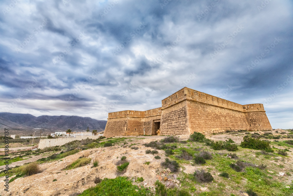 HDR image of Castle of San Felipe in Cabo de Gata natural park, Almeria province, Andalusia, Spain