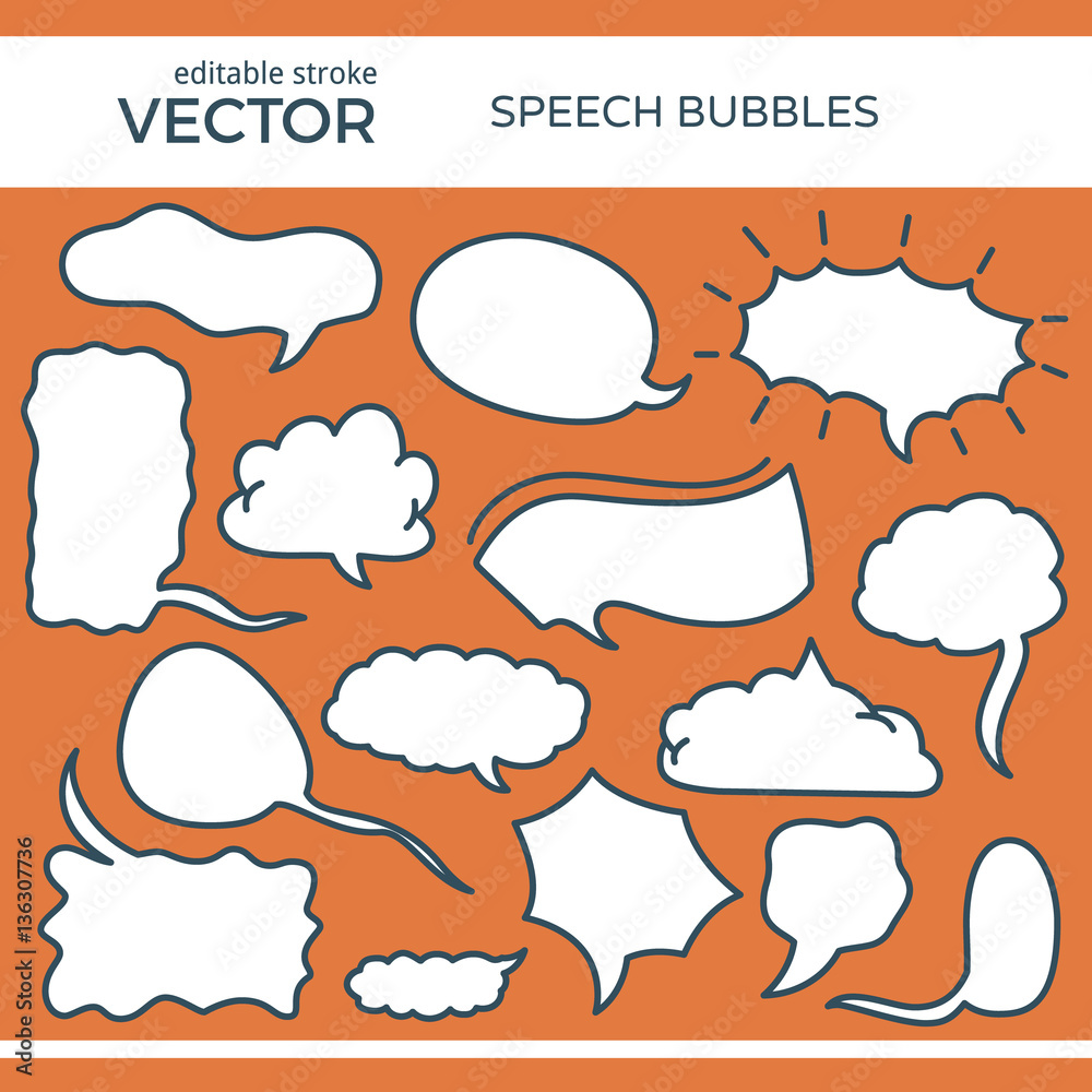 Fototapeta premium Sketched Speech Bubbles with Editable Stroke