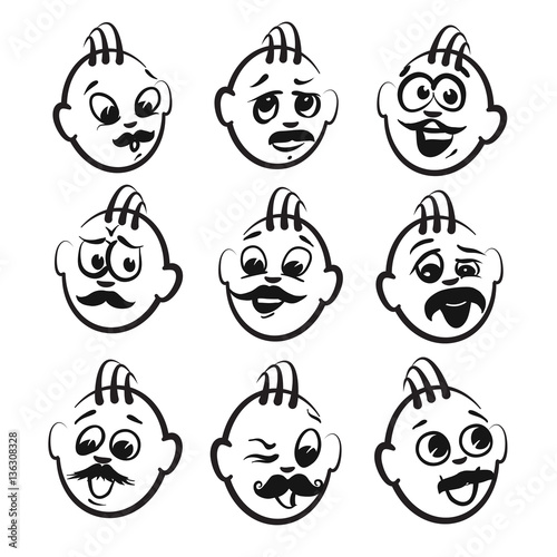 Strichmännchen Serie Emotionen - Hipster Portraits