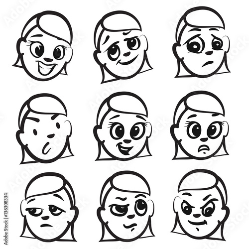 Strichmännchen Serie Emotionen - Frau Kopf Set
