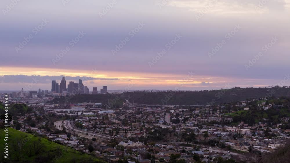 Los Angeles and 10 Freeway Day To Night Pink Sunset Timelapse Los Angeles and 10 Freeway Day To Night Pink Sunset Timelapse