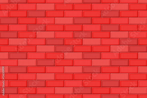 Cartoon hand drown red realistic seamless brick wall texture. Vector illustration