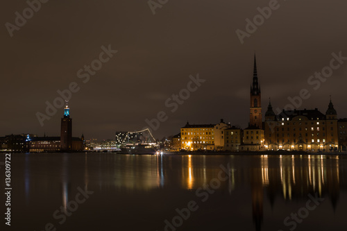 A view of the night city hall in Stockholm. Sweden. 05.11.2015