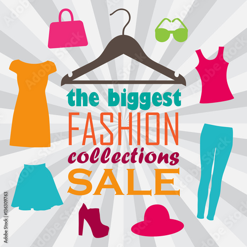 vector illustration of hanger, clothes and sale information