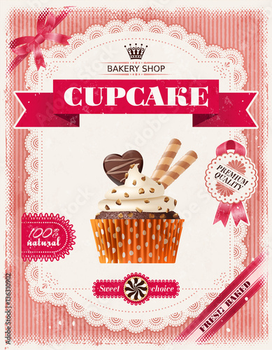 Poster of confectionery bakery with cupcakes