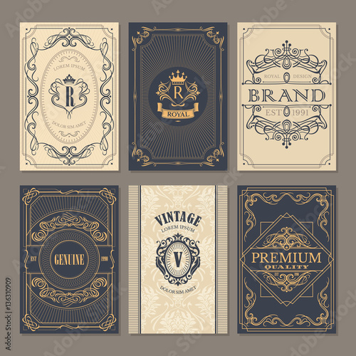 Calligraphic vintage floral cards collection