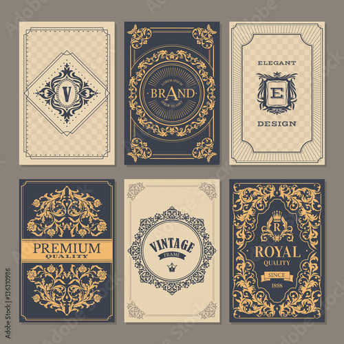 Calligraphic vintage floral cards collection