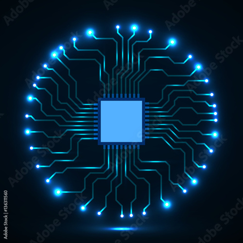 Abstract cpu. Microprocessor. Microchip. Circuit board. Vector photo