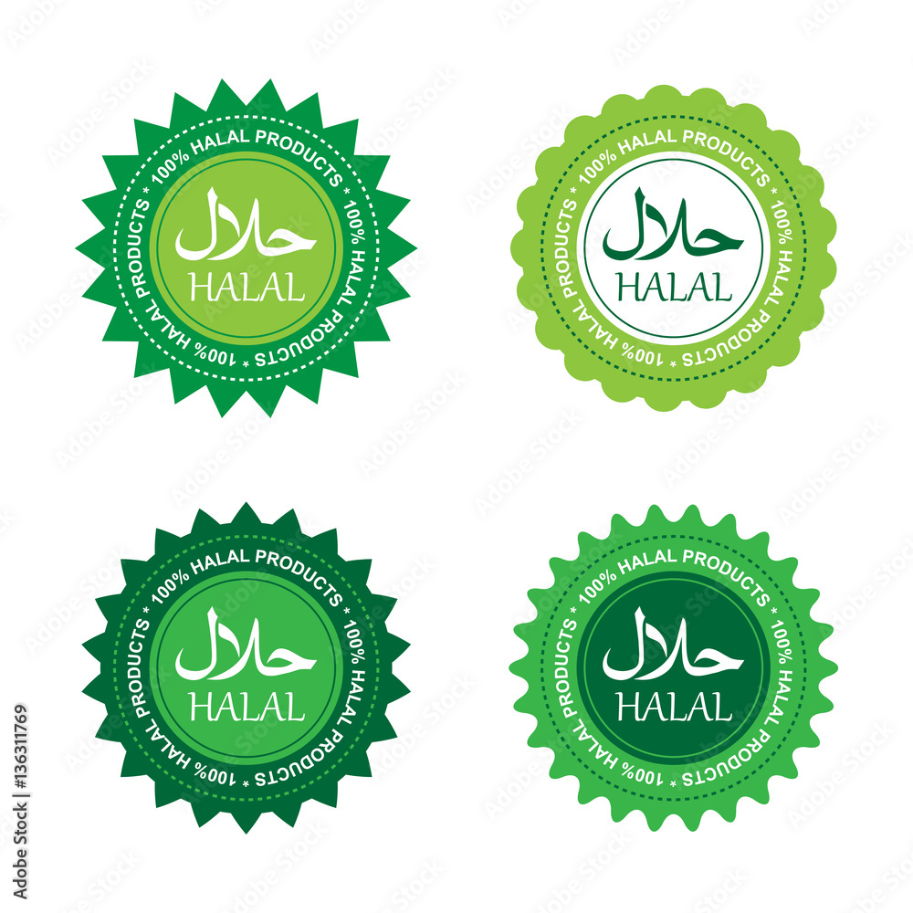 vector set of halal products labels in green colors
