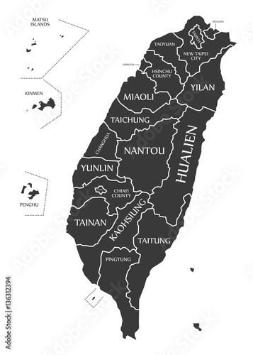 Taiwan Map labelled black illustration