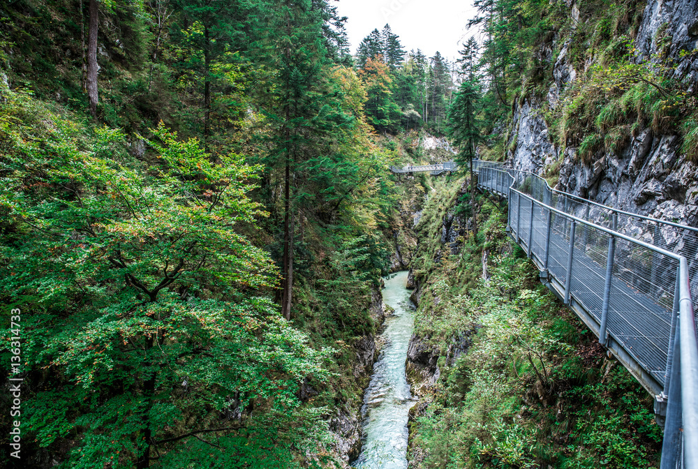 Leutaschklamm - wild gorge with river in the alps of Germany Leutaschklamm - wild gorge with river in the alps of Germany