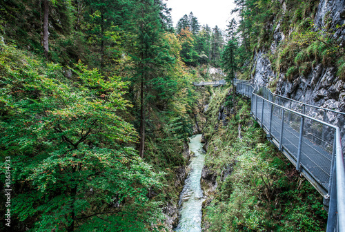Fototapeta Naklejka Na Ścianę i Meble -  Leutaschklamm - wild gorge with river in the alps of Germany