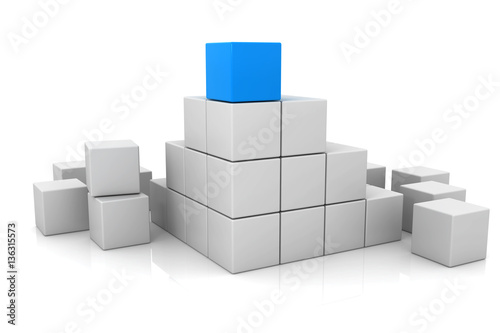 blue cube and white cubes 3d