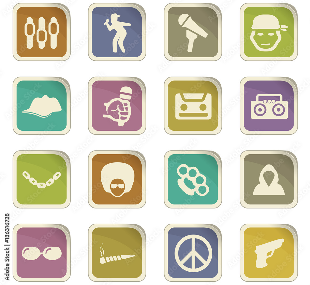 Rap hip hop music icons set Rap hip hop music icons set