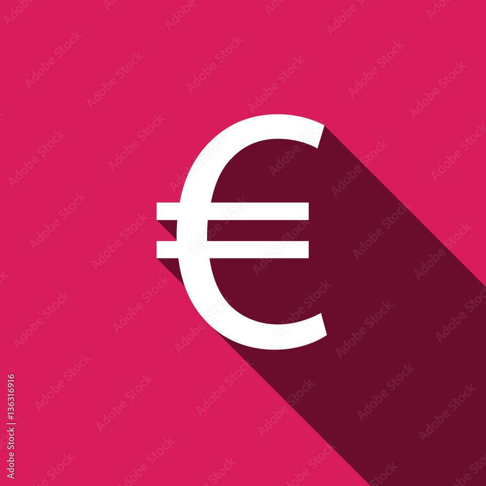 White flat Euro icon with long shadow. Vector illustration. EPS 10 White flat Euro icon with long shadow. Vector illustration. EPS 10