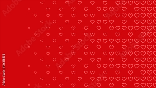 Halftone pattern background, heart shapes, vintage or retro graphic with place for your text. Halftone digital effect with red color.