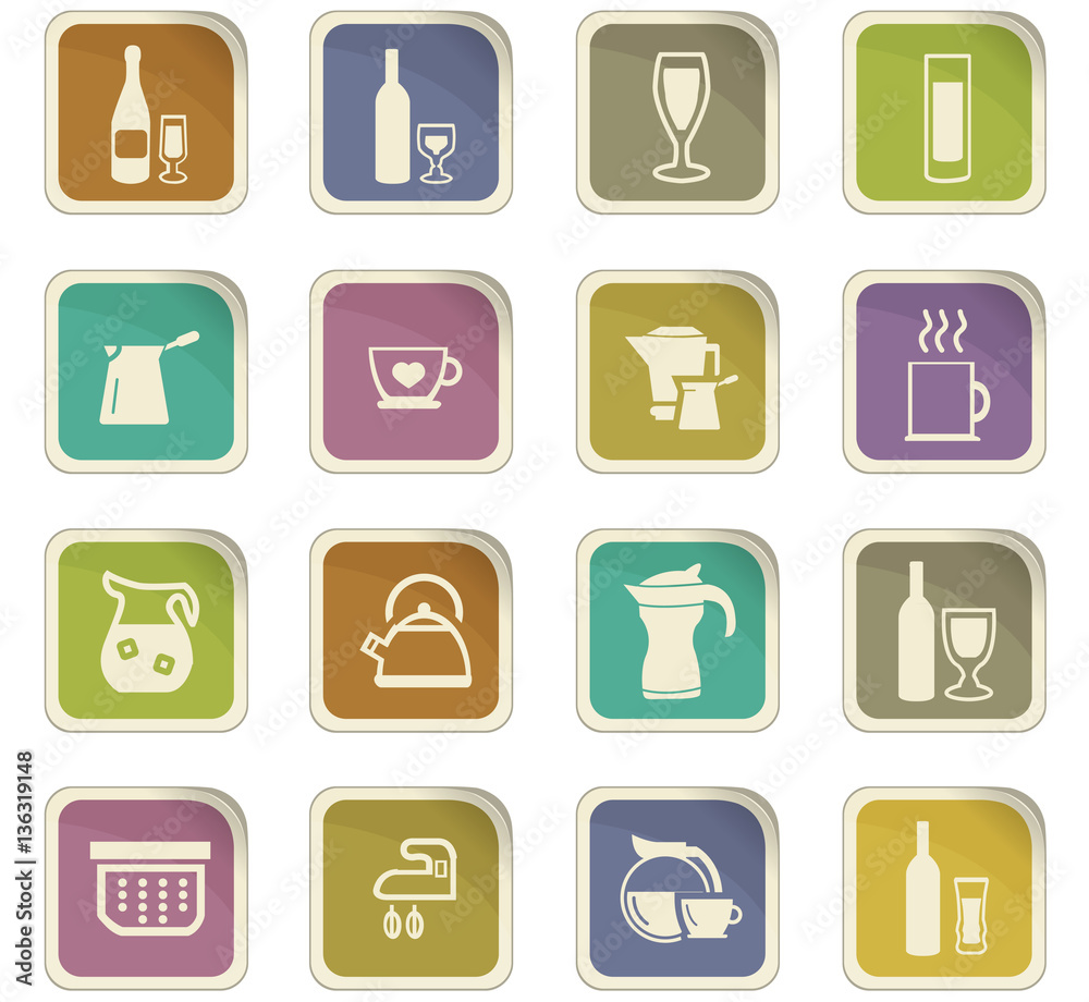 Utensils for the preparation of beverages icons Utensils for the preparation of beverages icons