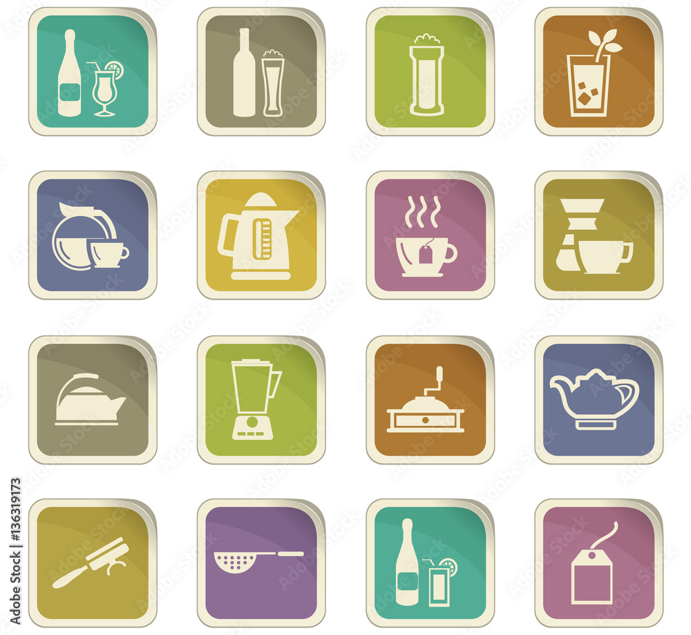 Utensils for the preparation of beverages icons Utensils for the preparation of beverages icons