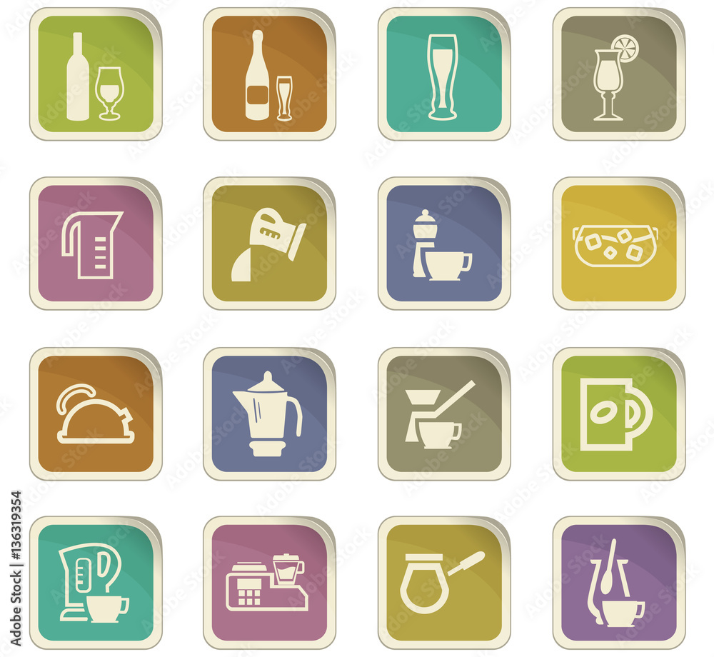 Utensils for the preparation of beverages icons Utensils for the preparation of beverages icons