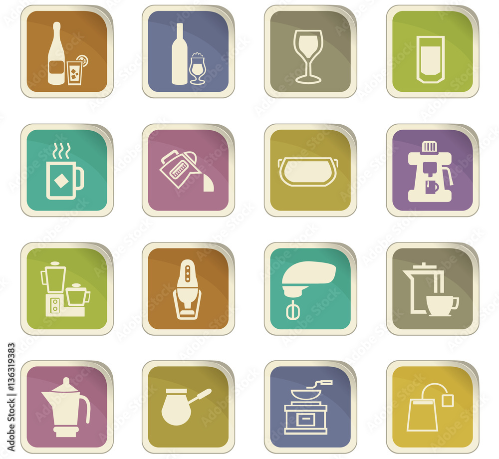 Utensils for the preparation of beverages icons Utensils for the preparation of beverages icons