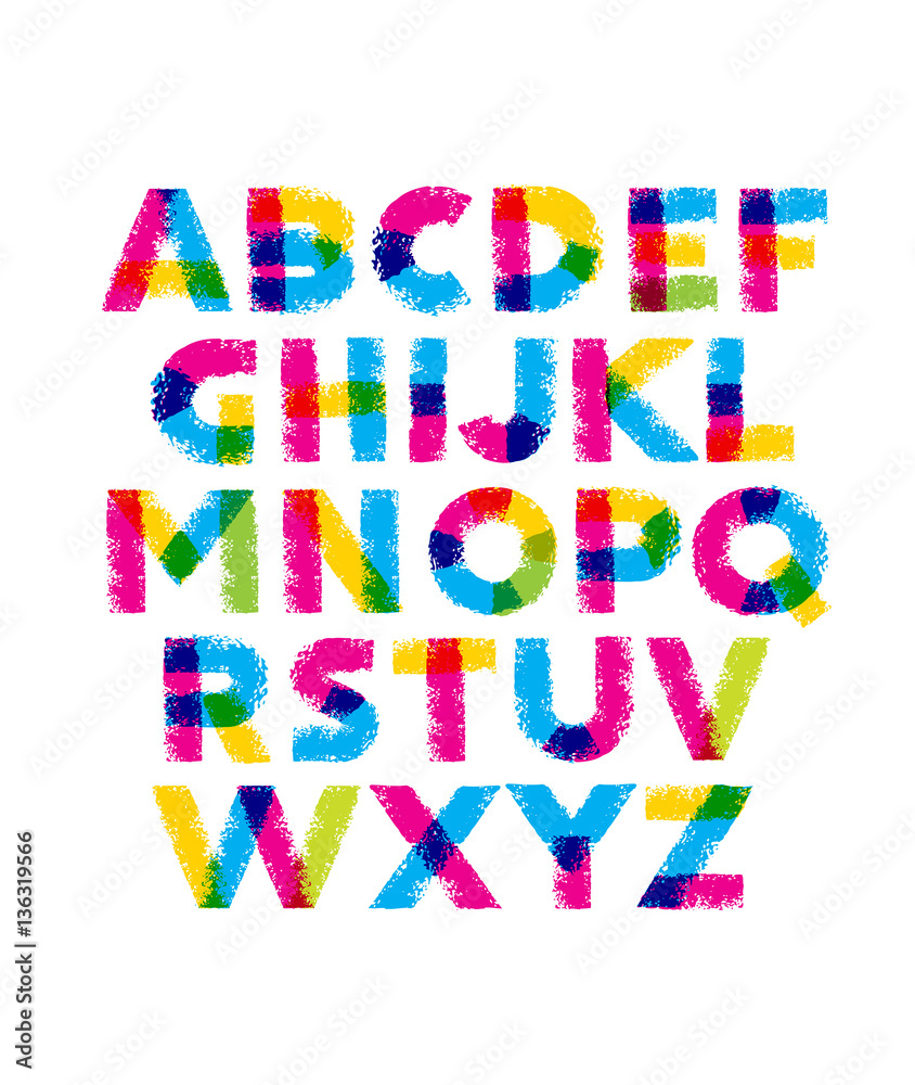 Funny Hand Drawn Coloured Alphabet ABC. Creative Vector Typography Concept Funny Hand Drawn Coloured Alphabet ABC. Creative Vector Typography Concept