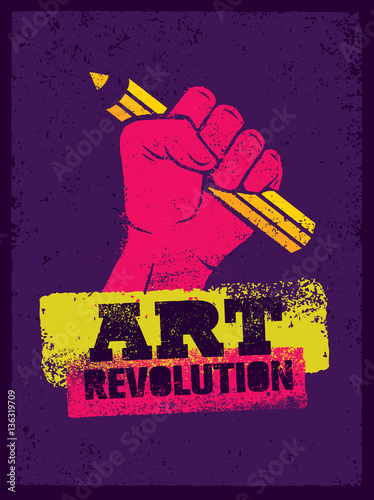 Art Revolution Creative Poster Concept. Hand Holding Pencil Stencil Vector