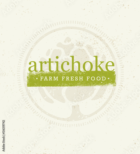 Artichoke Farm Fresh Food. Eco Green Vector Design Element With Grunge Background