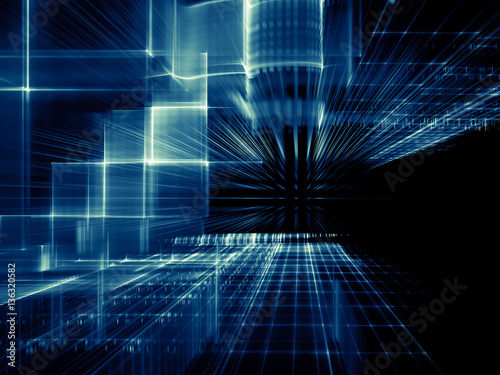 Abstract background element. Fractal graphics series. Three-dimensional composition of intersecting grids and motion blur. Information technology concept.