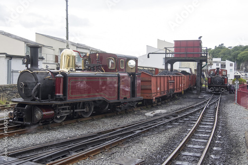 Narrow Gauge Steam Loco Taliesin, Sits with a coal train as David Lloyd George recieves attention in the sidings.