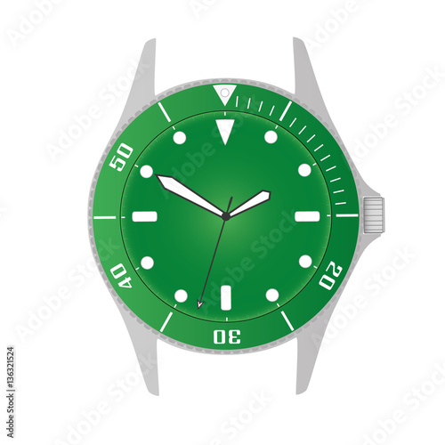 simple modern sport divers style green watch case and dial object eps10