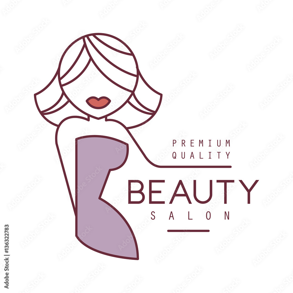 Natural Beauty Salon Hand Drawn Cartoon Outlined Sign Design Template With Blond Female Character Stylized To Underline Text With Arm Stock Vector Adobe Stock