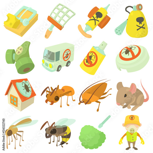 Pest control terminate icons set, cartoon style