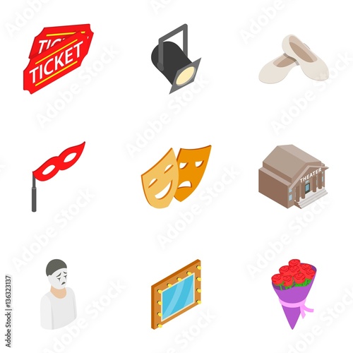 Entertainment icons set, isometric 3d style