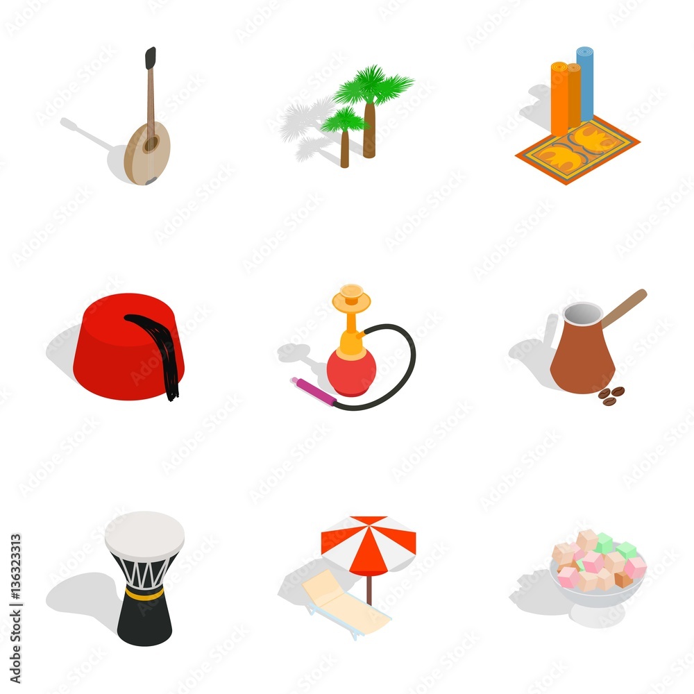 Turkey icons set, isometric 3d style