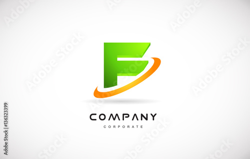 f company logo green letter alphabet 3d design template