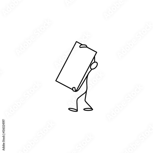 Cartoon icon of sketch stick figure in cute miniature scenes.