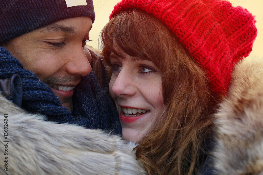 Loving couple in winter outside Loving couple in winter outside