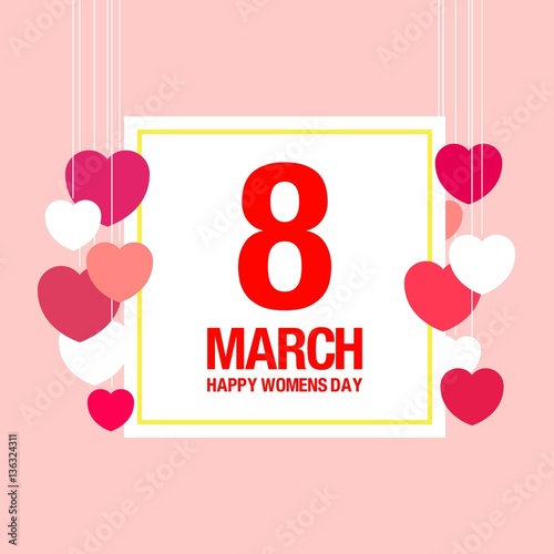 vectror illustration with March 8 Womens Day greeting card and hearts on pink background photo