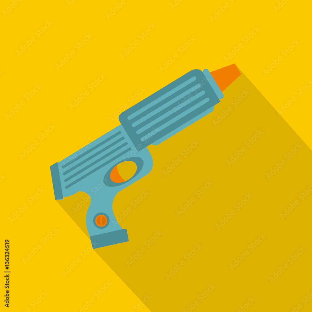 Blue plastic water gun icon, flat style Blue plastic water gun icon, flat style