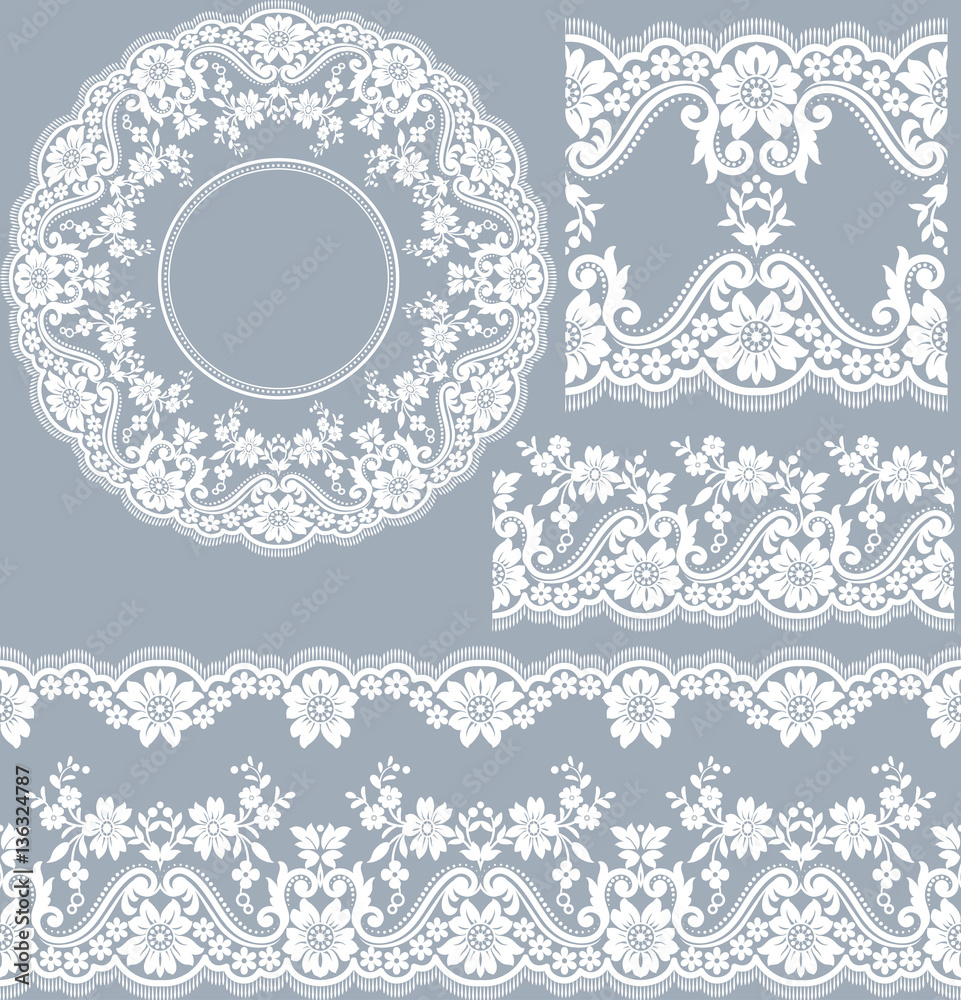 Vector set of design elements: seamless texture, borders, frames.vector includes pattern brushes for Illustrator.