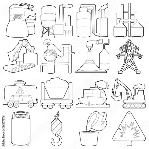 Industrial symbols icons set, outline style