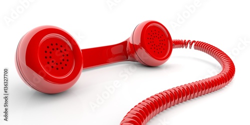 Red old phone receiver on white background. 3d illustration