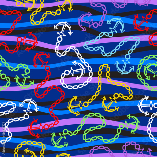 Seamless pattern with anchors. Ongoing backgrounds of marine theme.