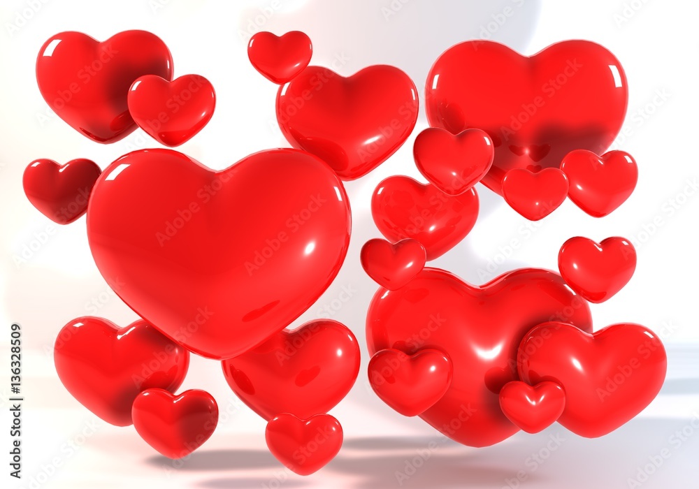 3d many Red Heart