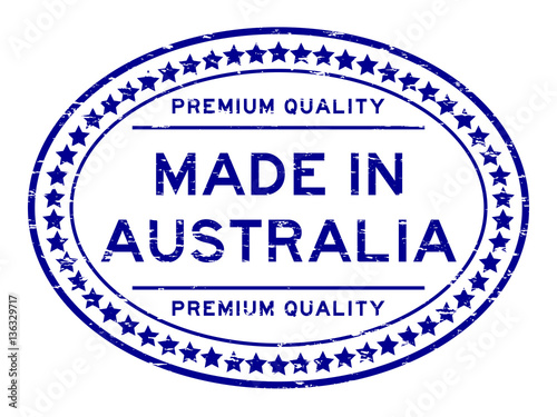 Grunge blue premium quality made in Australia with star icon ova