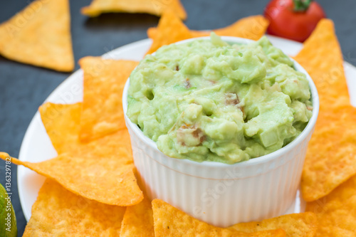 Mexican guacamole with corn chips