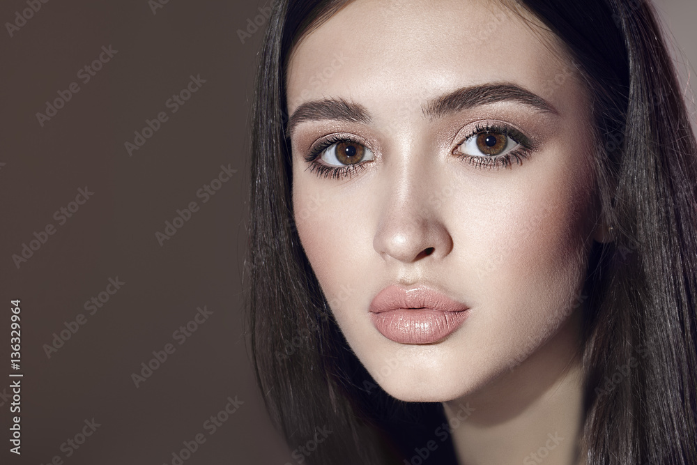 pretty brunette girl with chubby beige lips pretty brunette girl with chubby beige lips