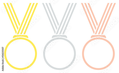 3 Frame Medals Golden/Silver/Bronze Striped Ribbon Graphic