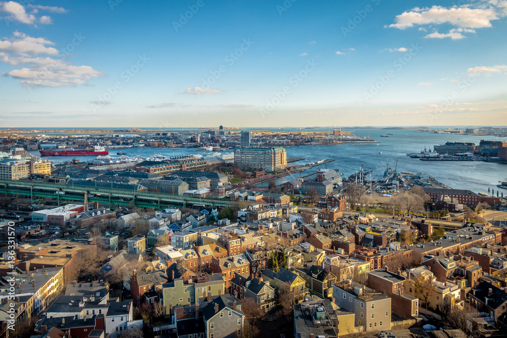 Aerial view of Boston from Bunker Hill Monument - Boston, Massachusetts, USA