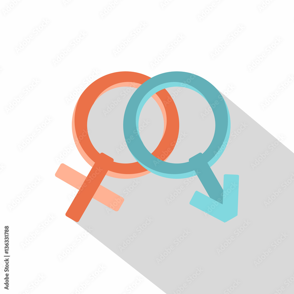 Male and female gender signs icon, flat style Male and female gender signs icon, flat style